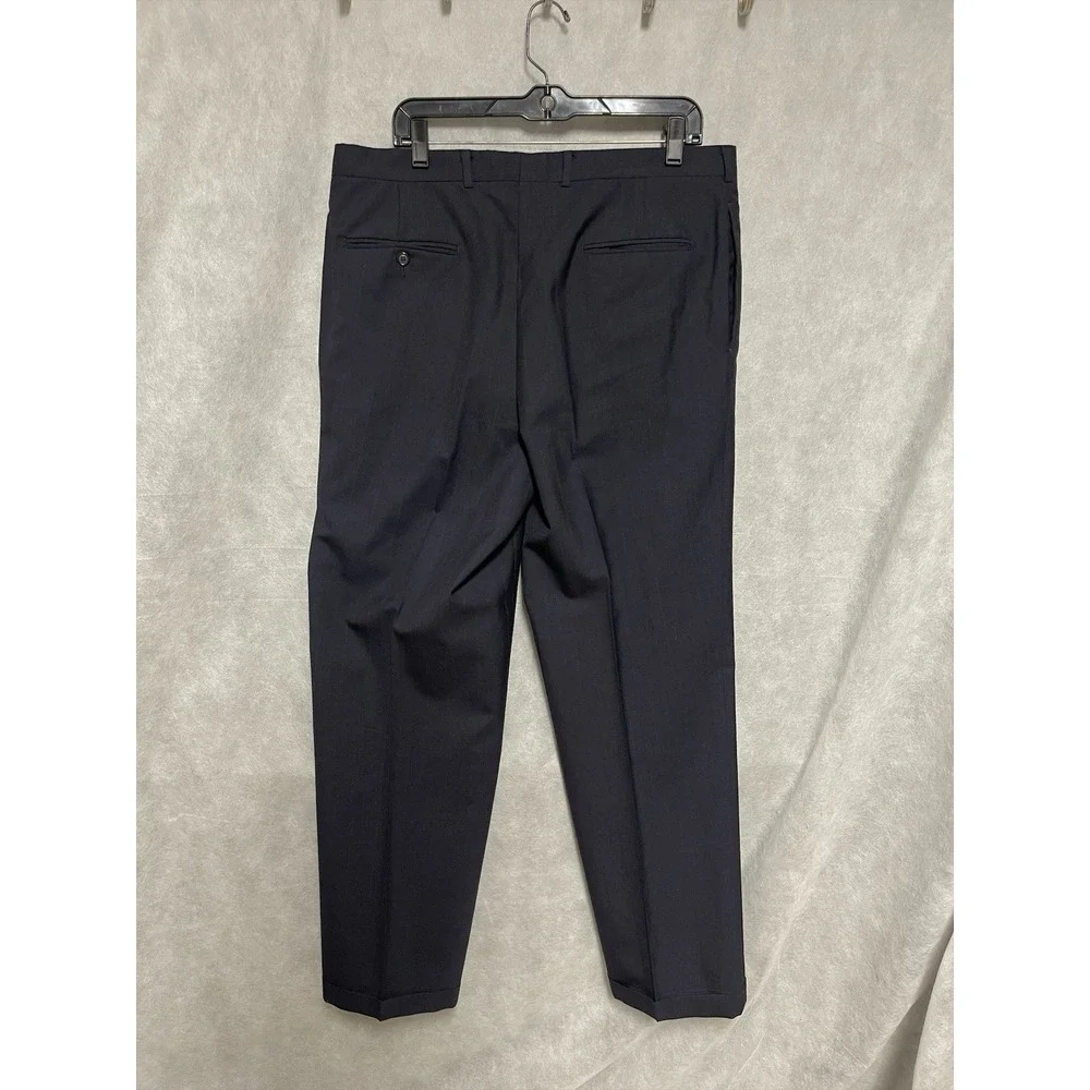 Perry Ellis Suit Men 42R Navy Striped Double Breasted Wool 36x32 Pants Luxury